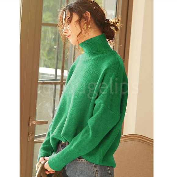 Forrest Green Knit Turtleneck Pullover Sweater Long Sleeve Drop Shoulder - Picture 4 of 17